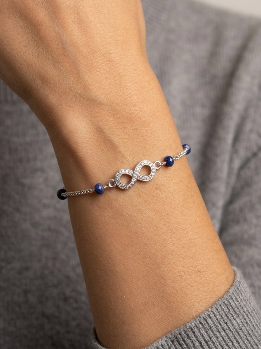 Handcrafted Sterling Silver Infinity Sapphire Diamond Bracelet